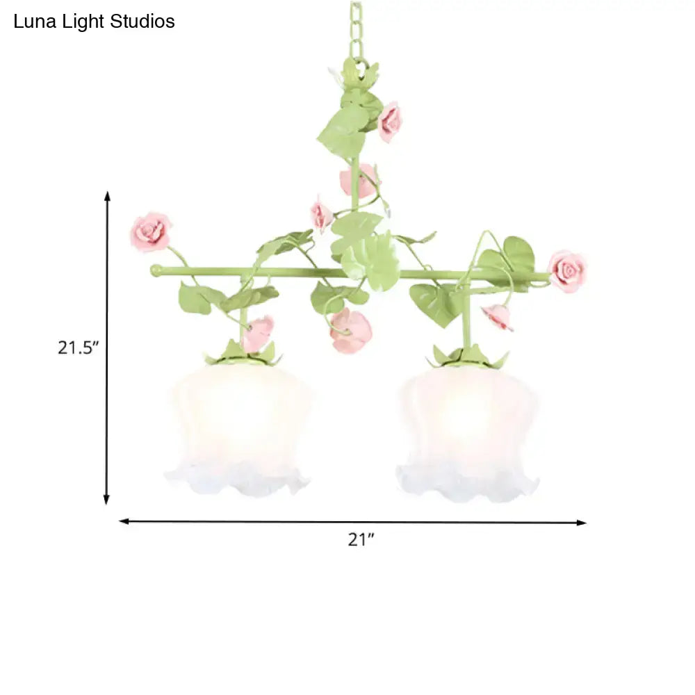DecorBites™ Korean Garden Hanging Light Fixture with White Glass and Floral Design