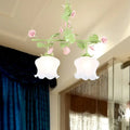 DecorBites™ Korean Garden Hanging Light Fixture with White Glass and Floral Design