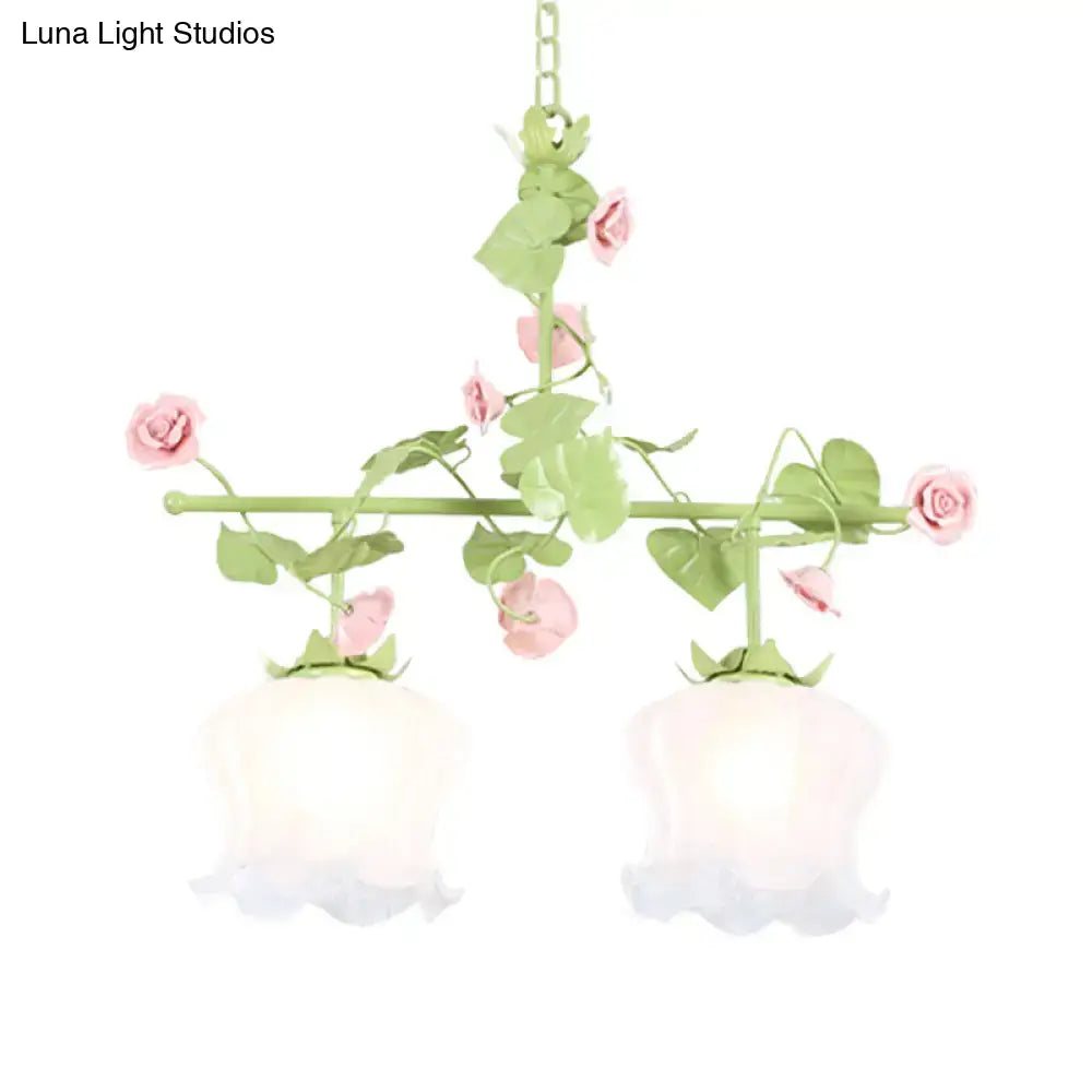 DecorBites™ Korean Garden Hanging Light Fixture with White Glass and Floral Design