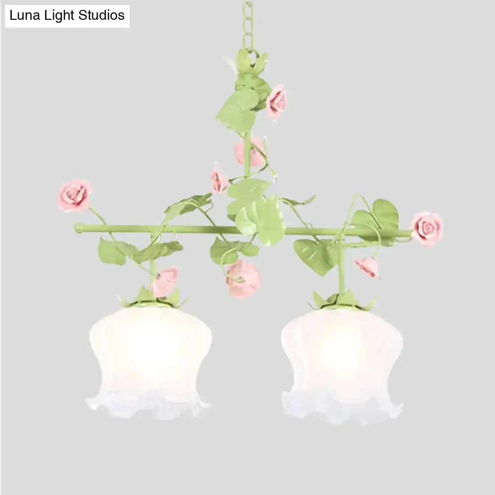 DecorBites™ Korean Garden Hanging Light Fixture with White Glass and Floral Design
