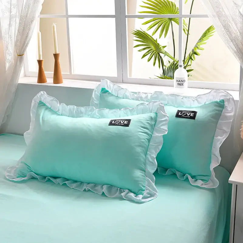 DecorBites™ Korean Princess Ruffles Embroidered Quilt Set