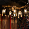 DecorBites™ Lantern Restaurant Island Light - Clear Glass & Wood Hanging Lamp with 6 Lights