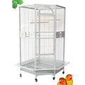 Decorbites™ large silver wrought iron parrot cage with arched top, multiple perches, sliding doors, and rolling base
