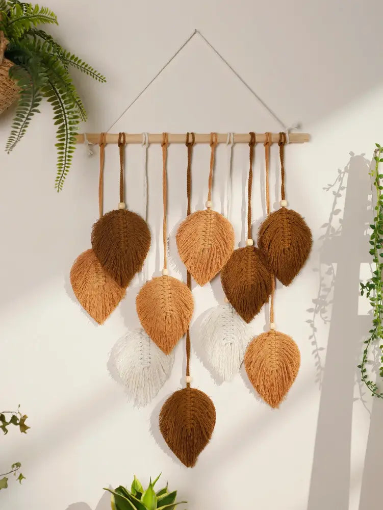 DecorBites™ Leaf Macrame Tapestry Brown Green Wall Tapestry Boho Home Decoration Macrame Wall Hanging Home Living Room Decors Aesthetic Gift