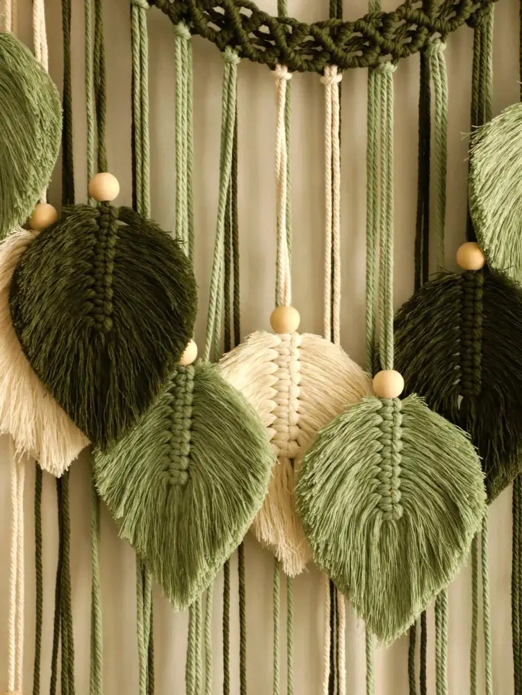 DecorBites™ Leaf Macrame Tapestry Brown Green Wall Tapestry Boho Home Decoration Macrame Wall Hanging Home Living Room Decors Aesthetic Gift