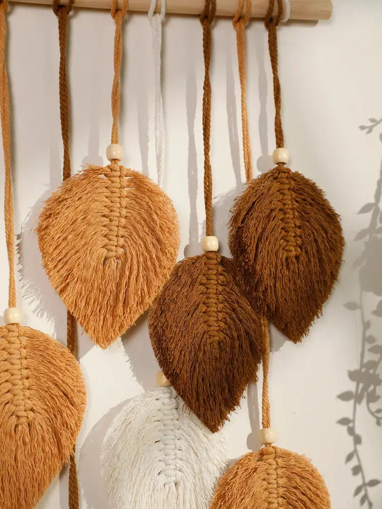 DecorBites™ Leaf Macrame Tapestry Brown Green Wall Tapestry Boho Home Decoration Macrame Wall Hanging Home Living Room Decors Aesthetic Gift