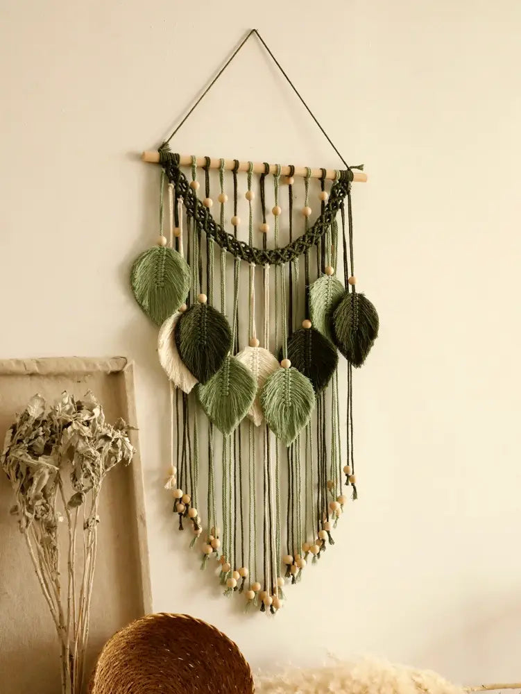 DecorBites™ Leaf Macrame Tapestry Brown Green Wall Tapestry Boho Home Decoration Macrame Wall Hanging Home Living Room Decors Aesthetic Gift