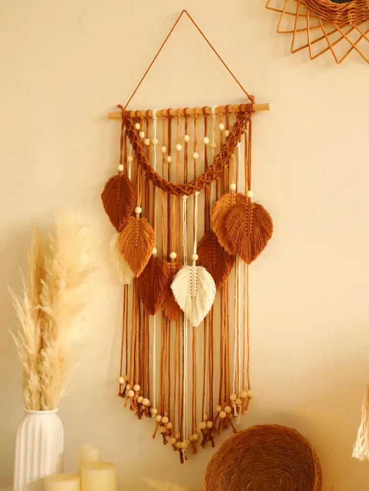 DecorBites™ Leaf Macrame Tapestry Brown Green Wall Tapestry Boho Home Decoration Macrame Wall Hanging Home Living Room Decors Aesthetic Gift