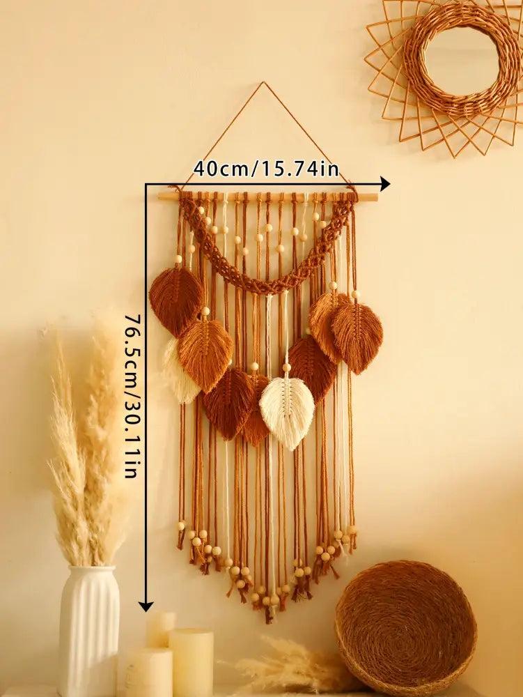 DecorBites™ Leaf Macrame Tapestry Brown Green Wall Tapestry Boho Home Decoration Macrame Wall Hanging Home Living Room Decors Aesthetic Gift
