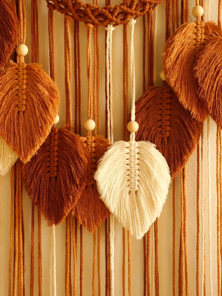 DecorBites™ Leaf Macrame Tapestry Brown Green Wall Tapestry Boho Home Decoration Macrame Wall Hanging Home Living Room Decors Aesthetic Gift