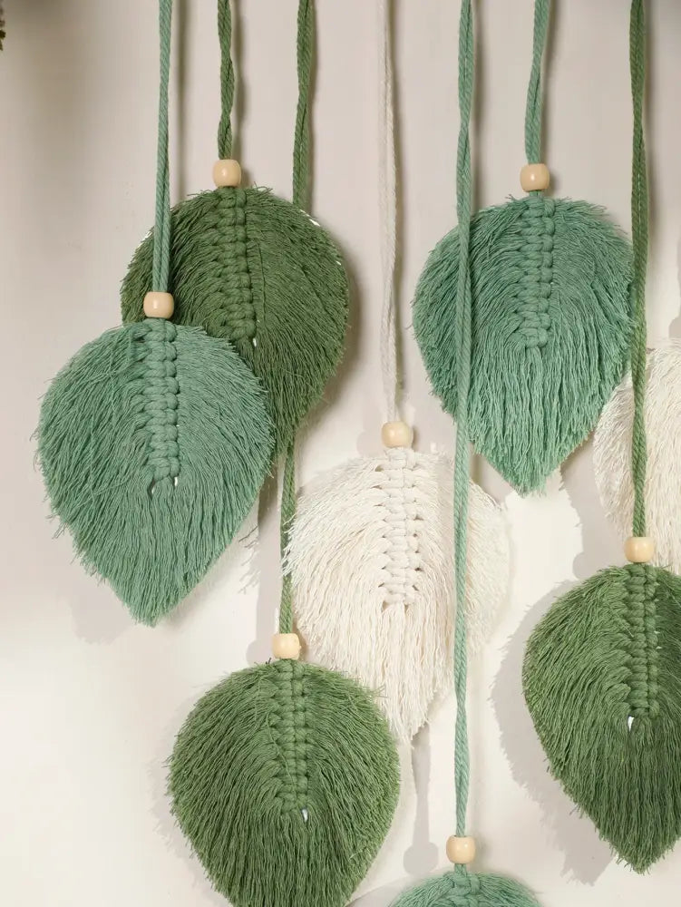 DecorBites™ Leaf Macrame Tapestry Brown Green Wall Tapestry Boho Home Decoration Macrame Wall Hanging Home Living Room Decors Aesthetic Gift