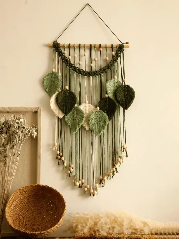DecorBites™ Leaf Macrame Tapestry Brown Green Wall Tapestry Boho Home Decoration Macrame Wall Hanging Home Living Room Decors Aesthetic Gift
