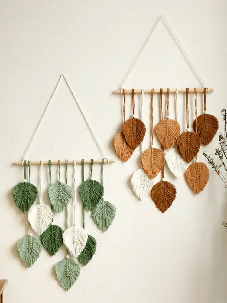 DecorBites™ Leaf Macrame Tapestry Brown Green Wall Tapestry Boho Home Decoration Macrame Wall Hanging Home Living Room Decors Aesthetic Gift