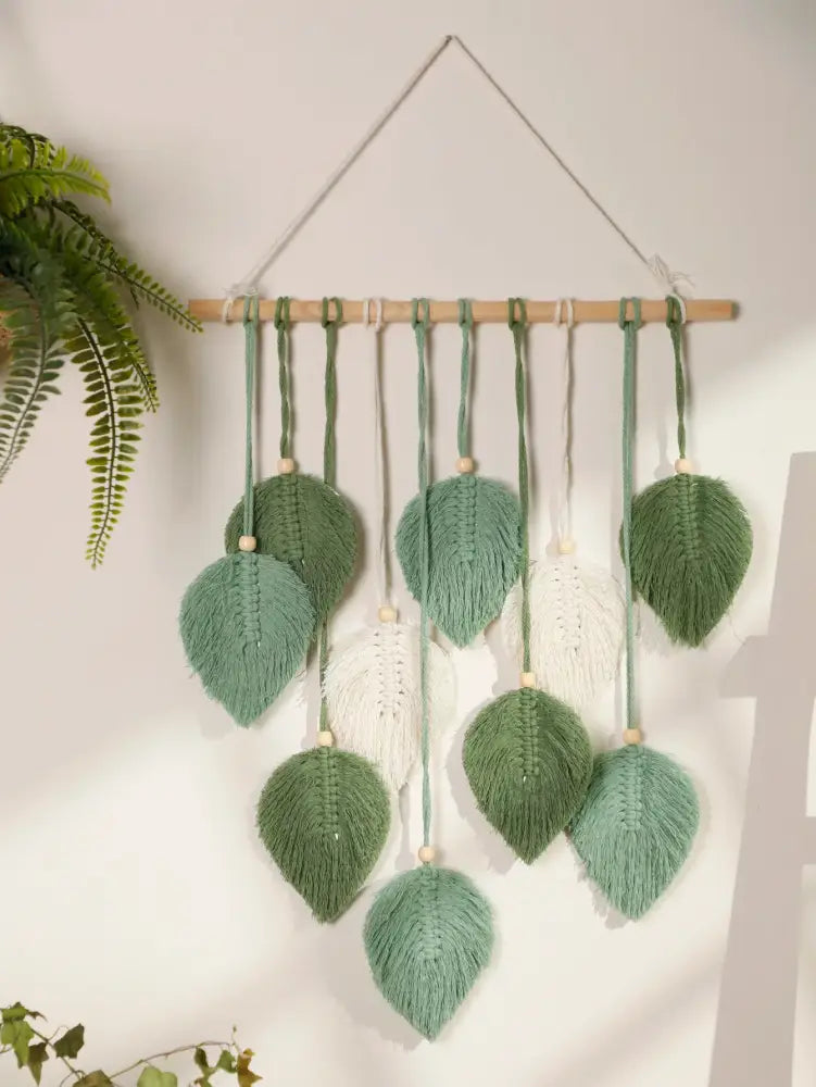 DecorBites™ Leaf Macrame Tapestry Brown Green Wall Tapestry Boho Home Decoration Macrame Wall Hanging Home Living Room Decors Aesthetic Gift