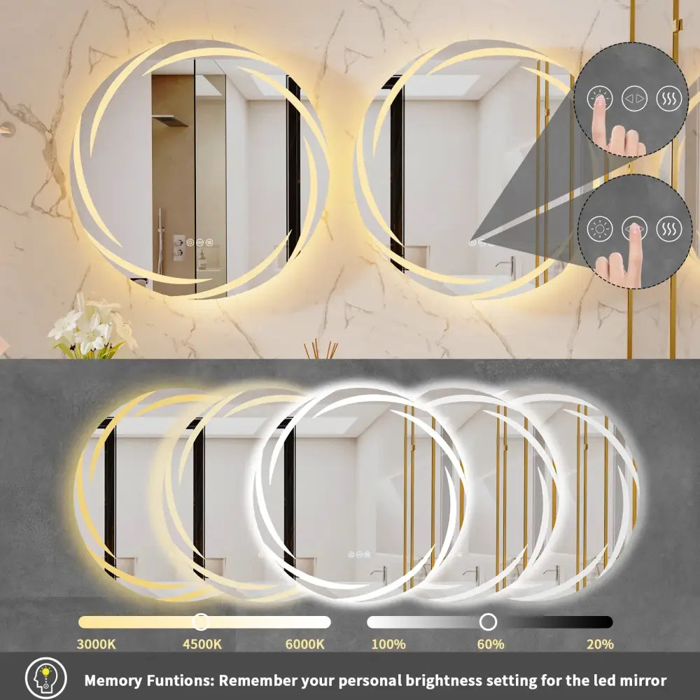 DecorBites™ LED Backlit Round Bathroom Vanity Mirror