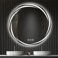 Decorbites™ led backlit round bathroom vanity mirror with sleek modern design, two glowing rings, and three control buttons