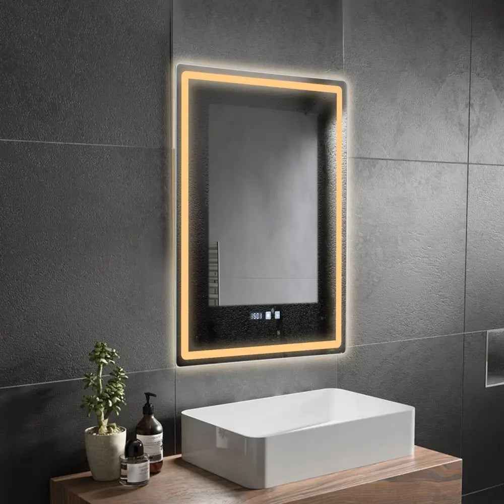 DecorBites™ LED Bathroom Mirror: Adjustable Brightness, Anti-Fog, Time Display