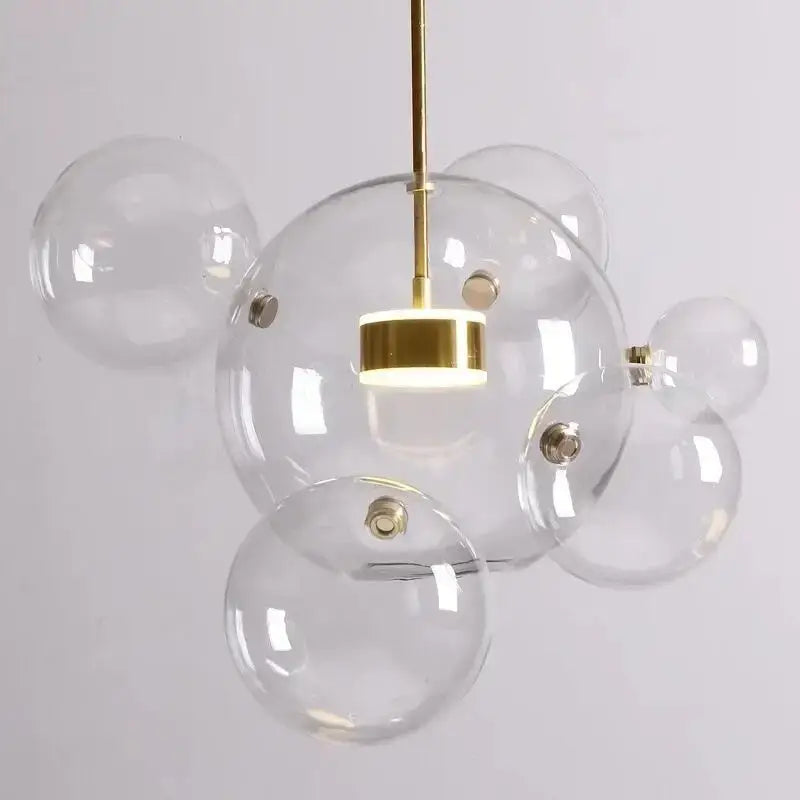 Modern DecorBites™ LED bubble ball chandelier with glass bubbles and gold-toned metal for nordic decor LED lighting