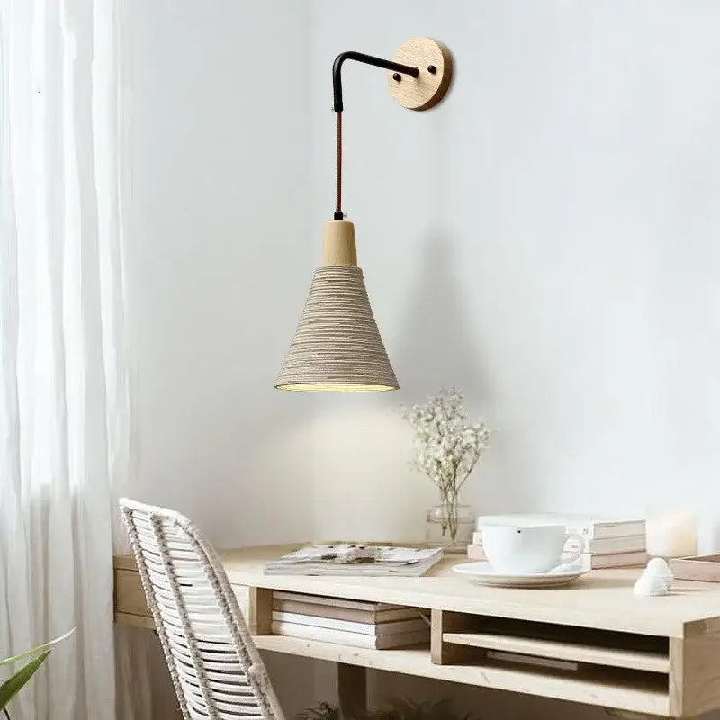 DecorBites™ LED Cement Wall Light with Pull Chain & Wood Socket - Nordic Modern Sconce