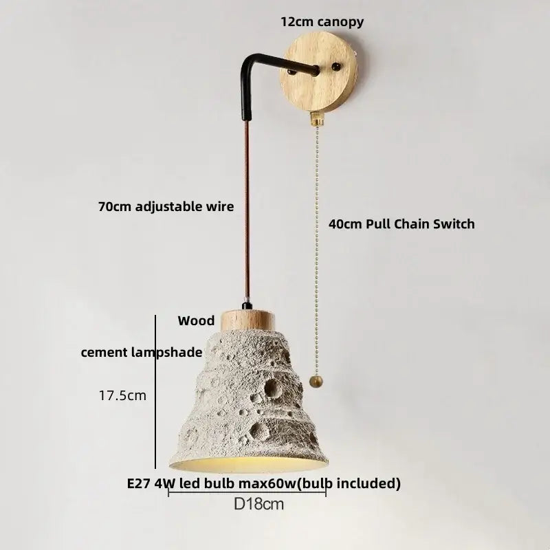 DecorBites™ LED Cement Wall Light with Pull Chain & Wood Socket - Nordic Modern Sconce
