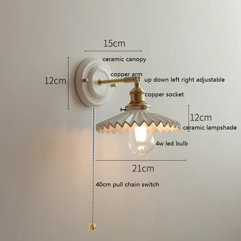 DecorBites™ LED Ceramic Wall Lamp with Copper Arm for Bedroom Bathroom Mirror