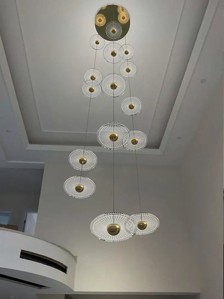 Modern minimalist gold led chandelier for revolving staircase loft
