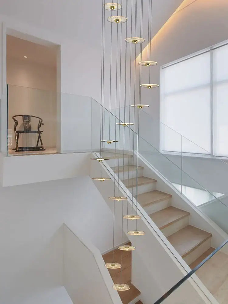 Modern minimalist gold led chandelier for revolving staircase loft