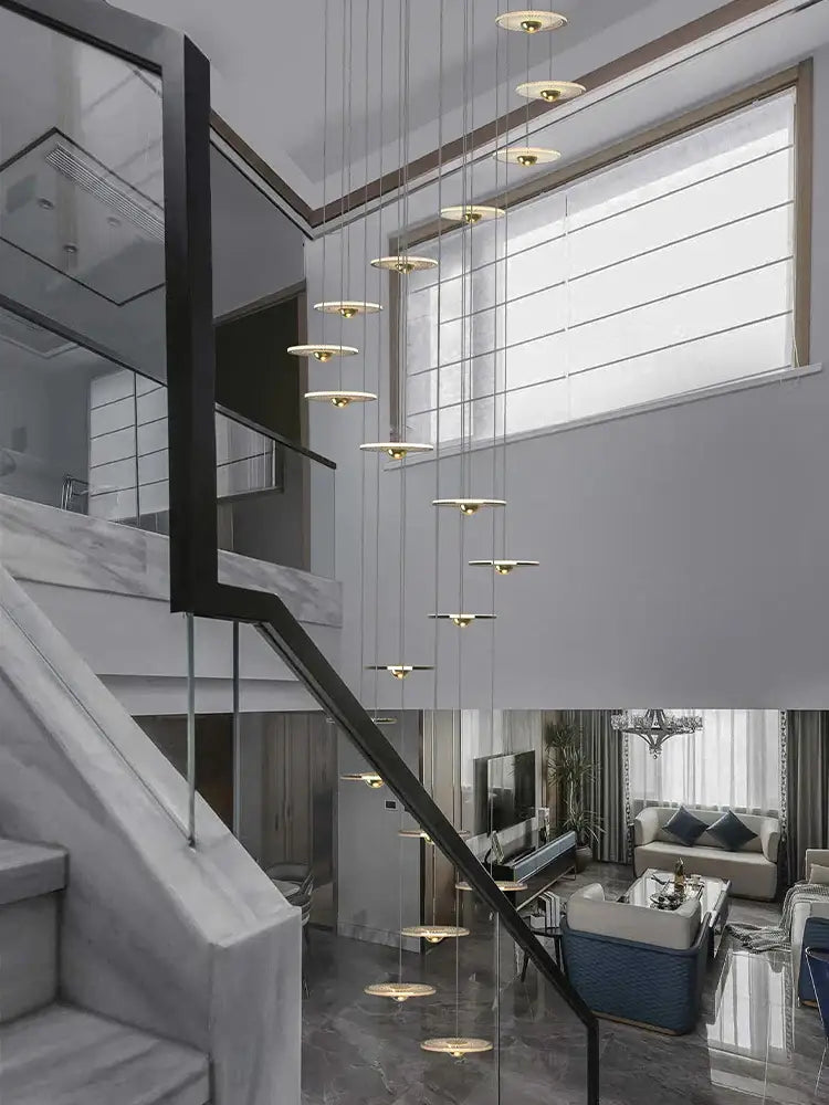 Modern minimalist gold led chandelier for revolving staircase loft