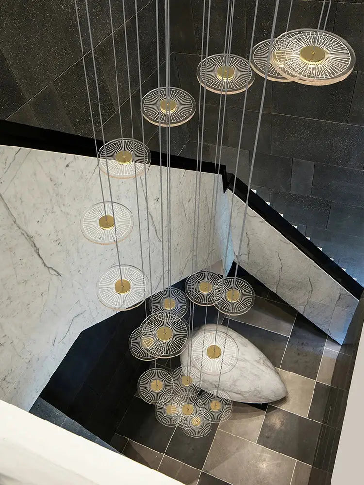 Modern minimalist gold led chandelier for revolving staircase loft