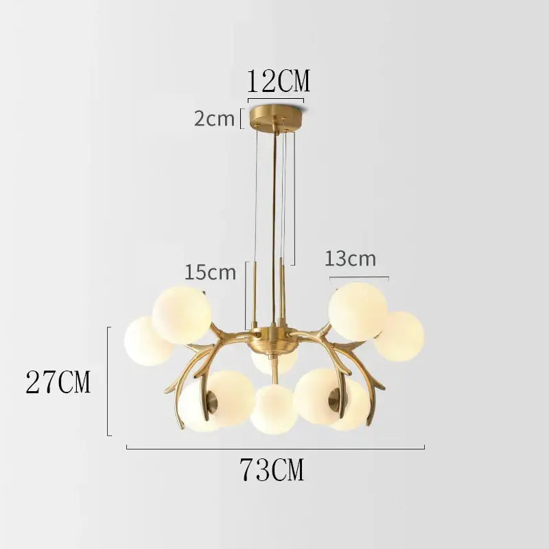 Organic gold led chandelier lighting with frosted globes for dining room