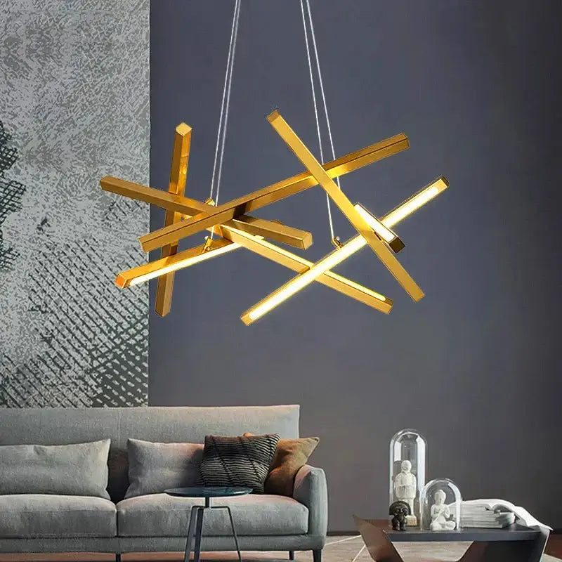 Modern gold intersecting rectangular decorbites led chandelier living room