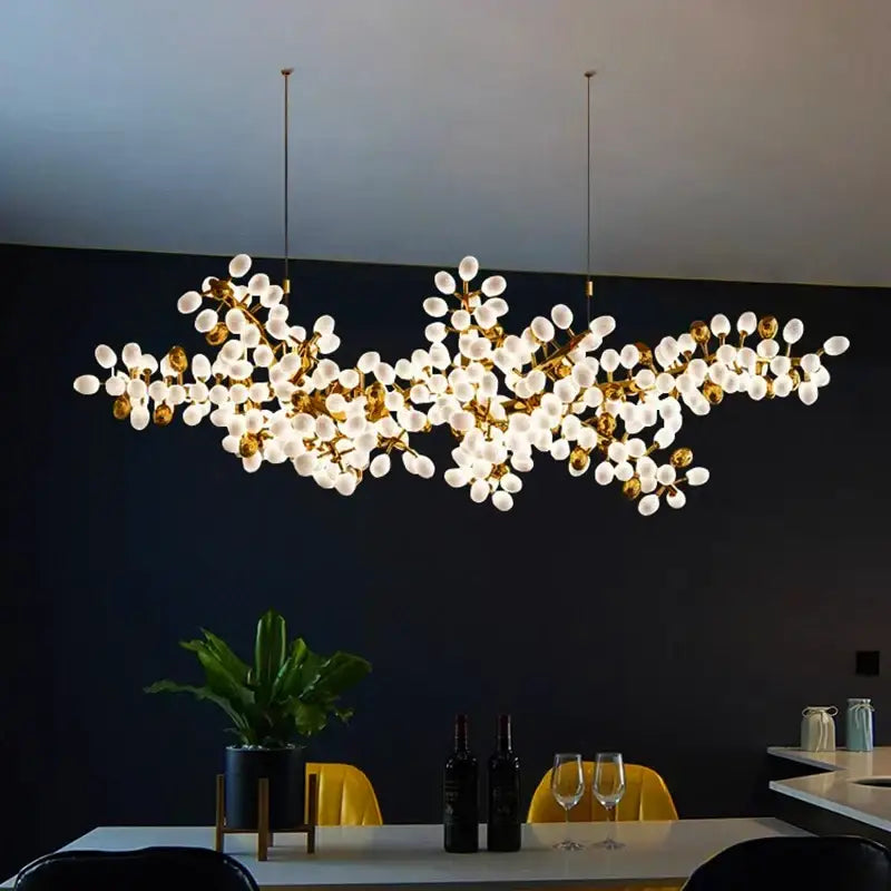 Gold frosted glass blossom decorbites led chandelier dining room