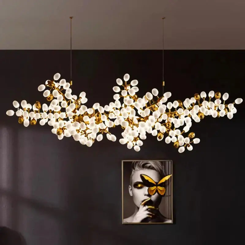 Gold frosted glass blossom decorbites led chandelier dining room