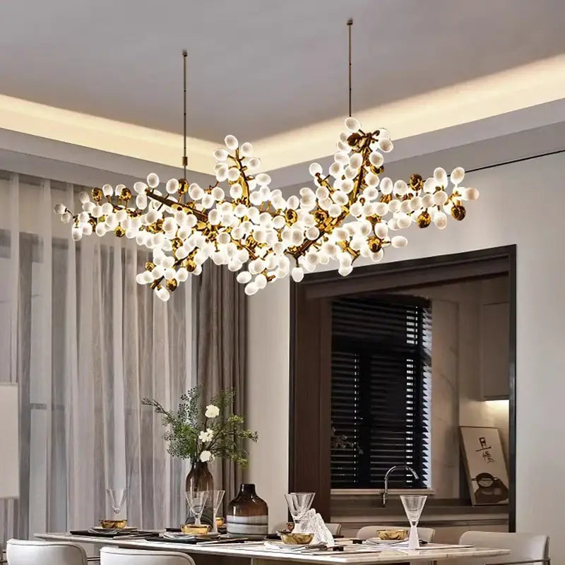 Gold frosted glass blossom decorbites led chandelier dining room
