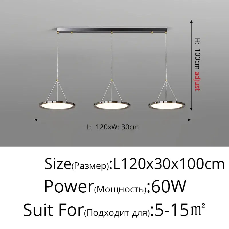 Modern chrome three circle led chandelier living room light