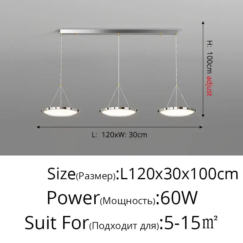 Modern chrome three circle led chandelier living room light