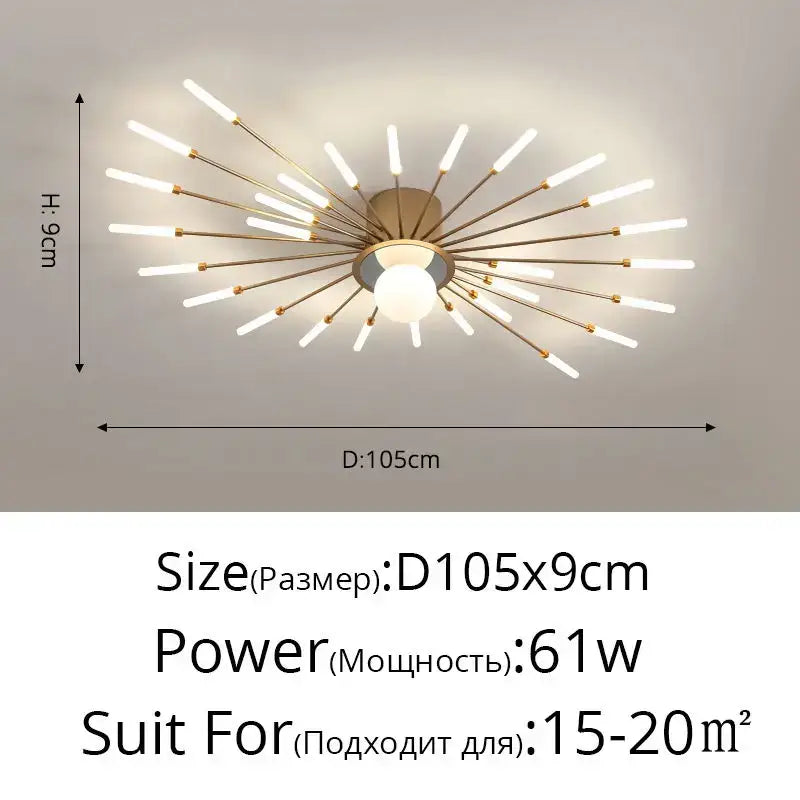 Modern gold starburst led chandelier lights for living room