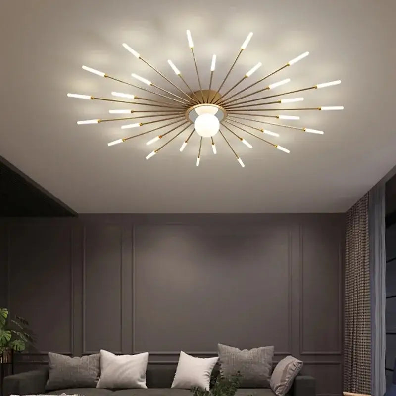 Modern gold starburst led chandelier lights for living room