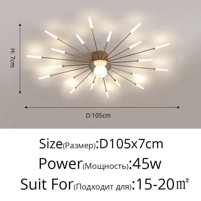 Modern gold starburst led chandelier lights for living room