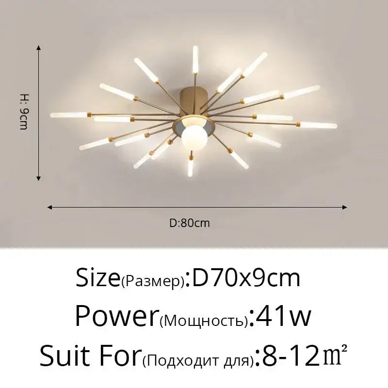 Modern gold starburst led chandelier lights for living room