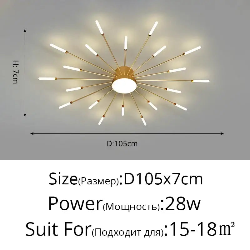 Modern gold starburst led chandelier lights for living room