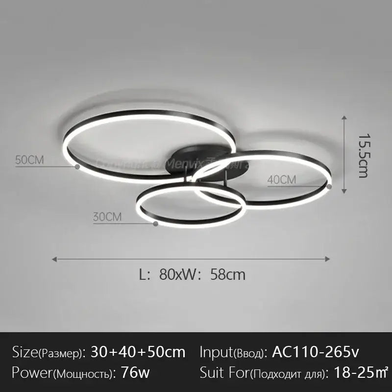 Modern black decorbites led chandelier bedroom circular ring light