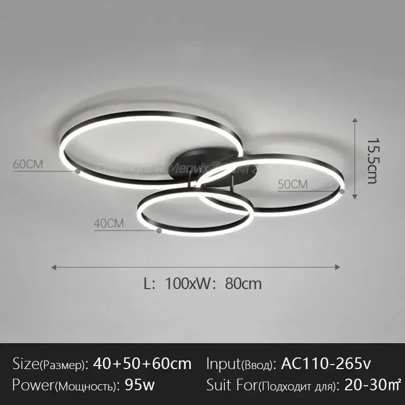 Modern black decorbites led chandelier bedroom circular ring light
