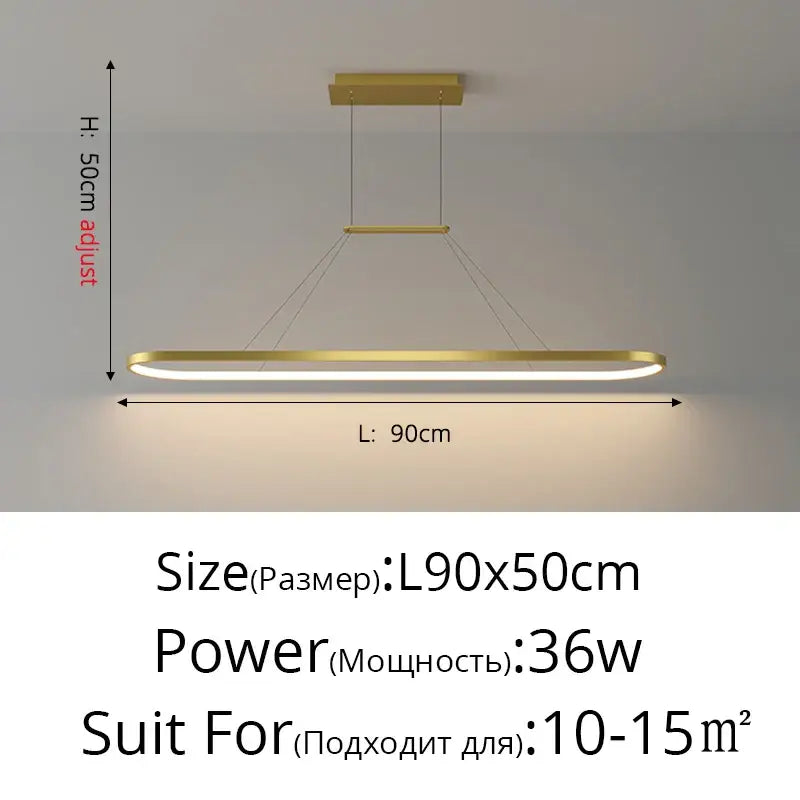 Modern gold rectangular led chandelier pendant light for dining room