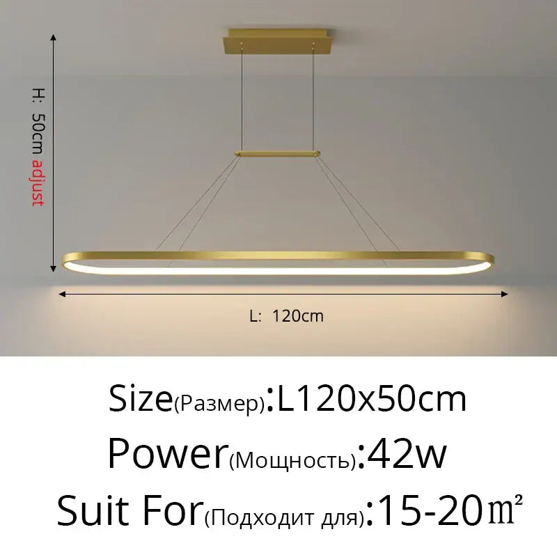 Modern gold rectangular led chandelier pendant light for dining room