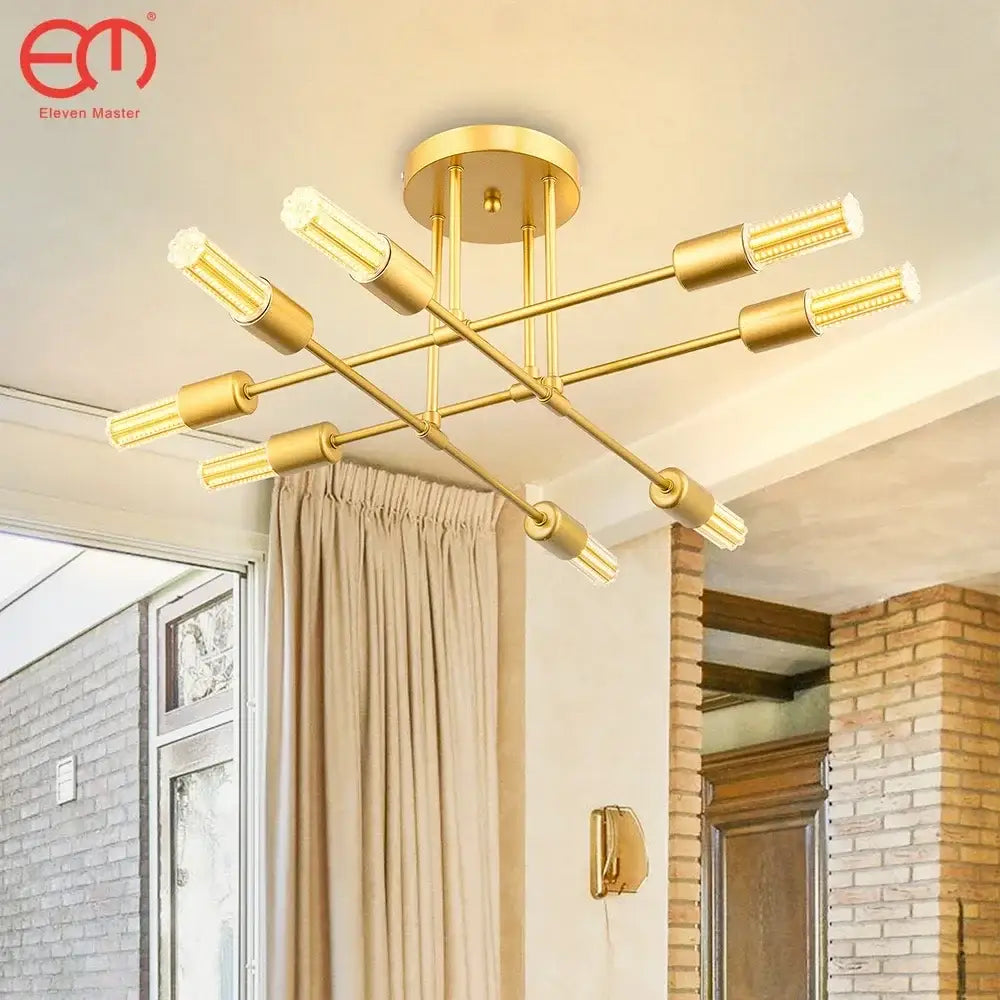 Modern gold 6-arm led chandelier dining room pendant light