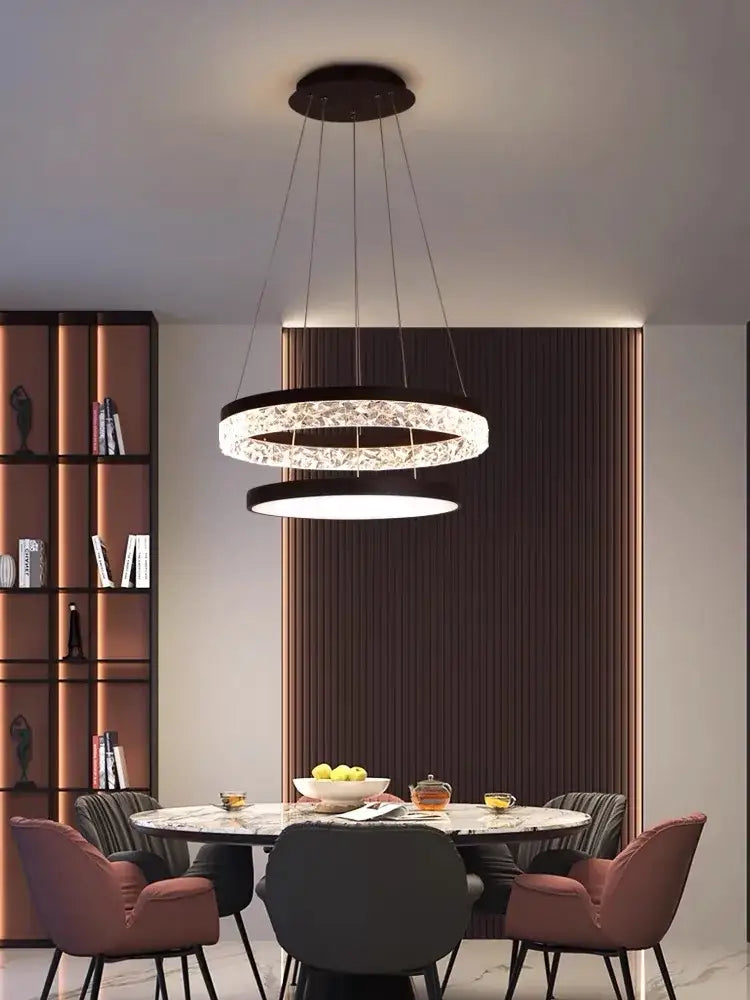 Modern gold textured crystal led chandelier pendant light dining room