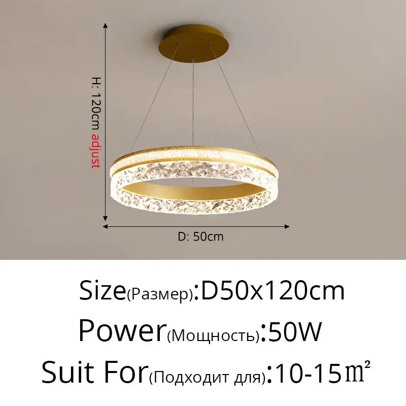 Modern gold textured crystal led chandelier pendant light dining room