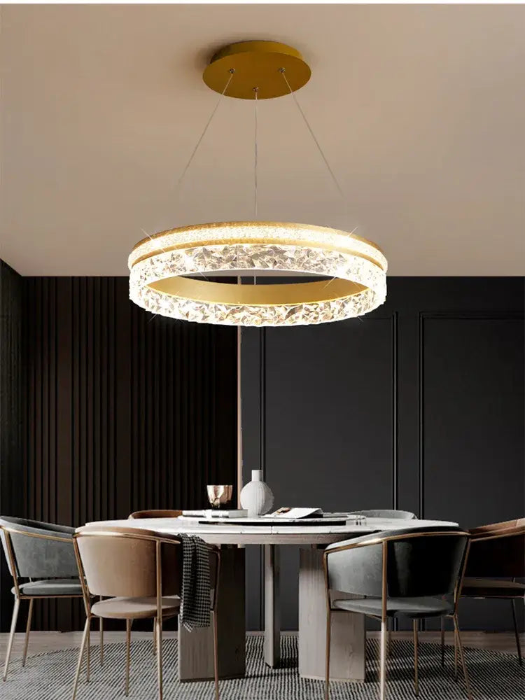 Modern gold textured crystal led chandelier pendant light dining room