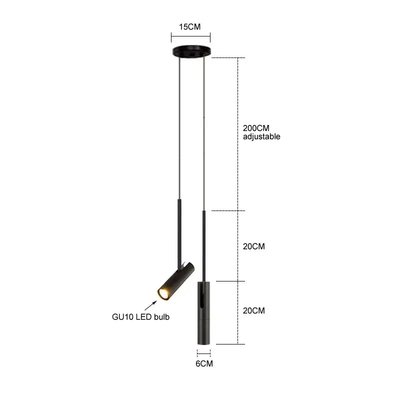 Modern black cylindrical pendant lighting dining room adjustable heads